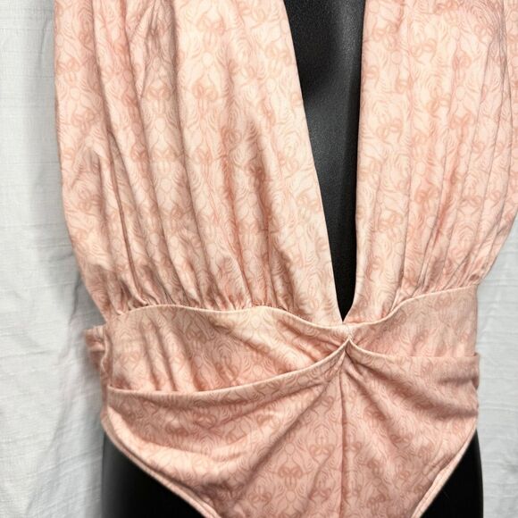 NEW Free People HAH peachy geometric print open back ruched swimsuit size large - Picture 4 of 8